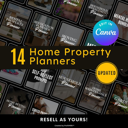 14 Home & Property Planners Bundle | Real Estate, Moving, Garden Household Templates | PLR MRR Editable Canva, Plr Planners Bundle Resell