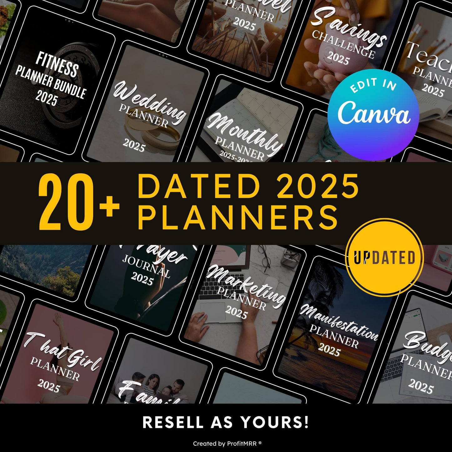 20 Dated 2025 Planners PLR MRR, Plr Bundle, Plr Products, Plr Planners, Plr Canva Templates, Resell Rights Journals Trackers Digital Product