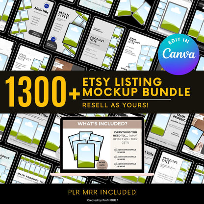 1300+ Etsy Listing Mockup Templates Bundle PLR MRR,Plr Canva Templates, Digital Products Mockups, Planners Journals Invitations Flyers Cards
