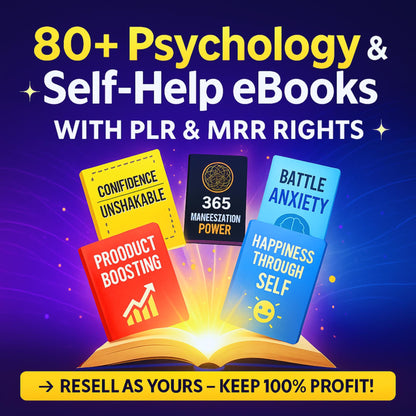 80+ Psychology Self-Help eBooks PLR MRR Bundle | Mental Health, Personal Growth & Mindset Guides | Resell Rights, Plr eBooks, Plr Products